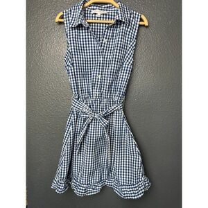 Madison Grey Blue Gingham MIni Sleeveless Shirt Dress – Size S